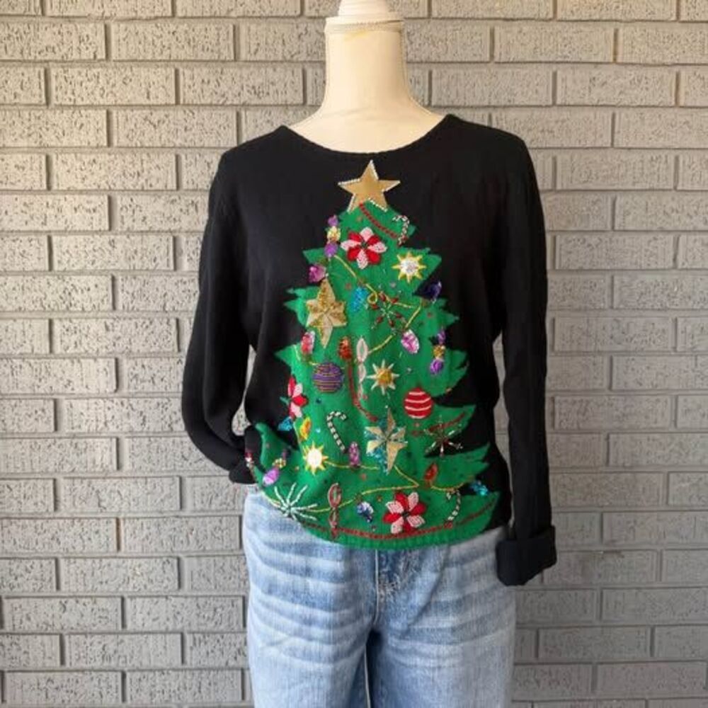 Vtg Emma Tricot Christmas Tree Sweater Women’s Size Medium